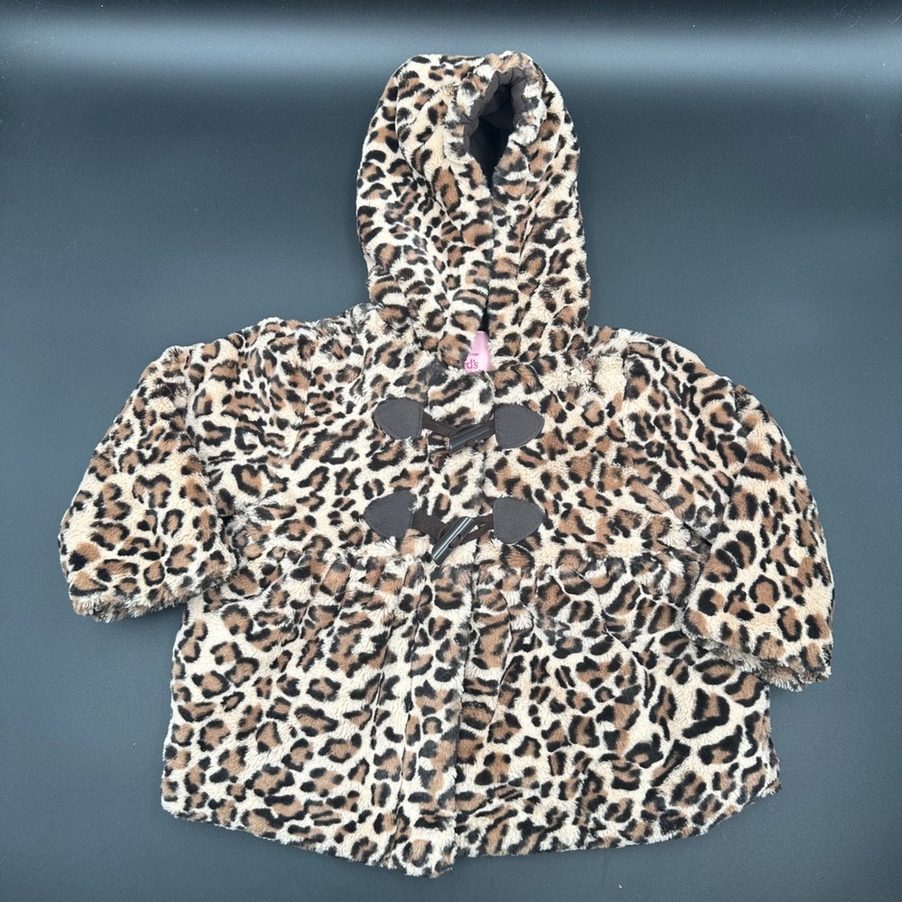 Copper Key Dillard's Girl's Leopard Print Faux Fur Hooded Toggle Jacket Size 2/3